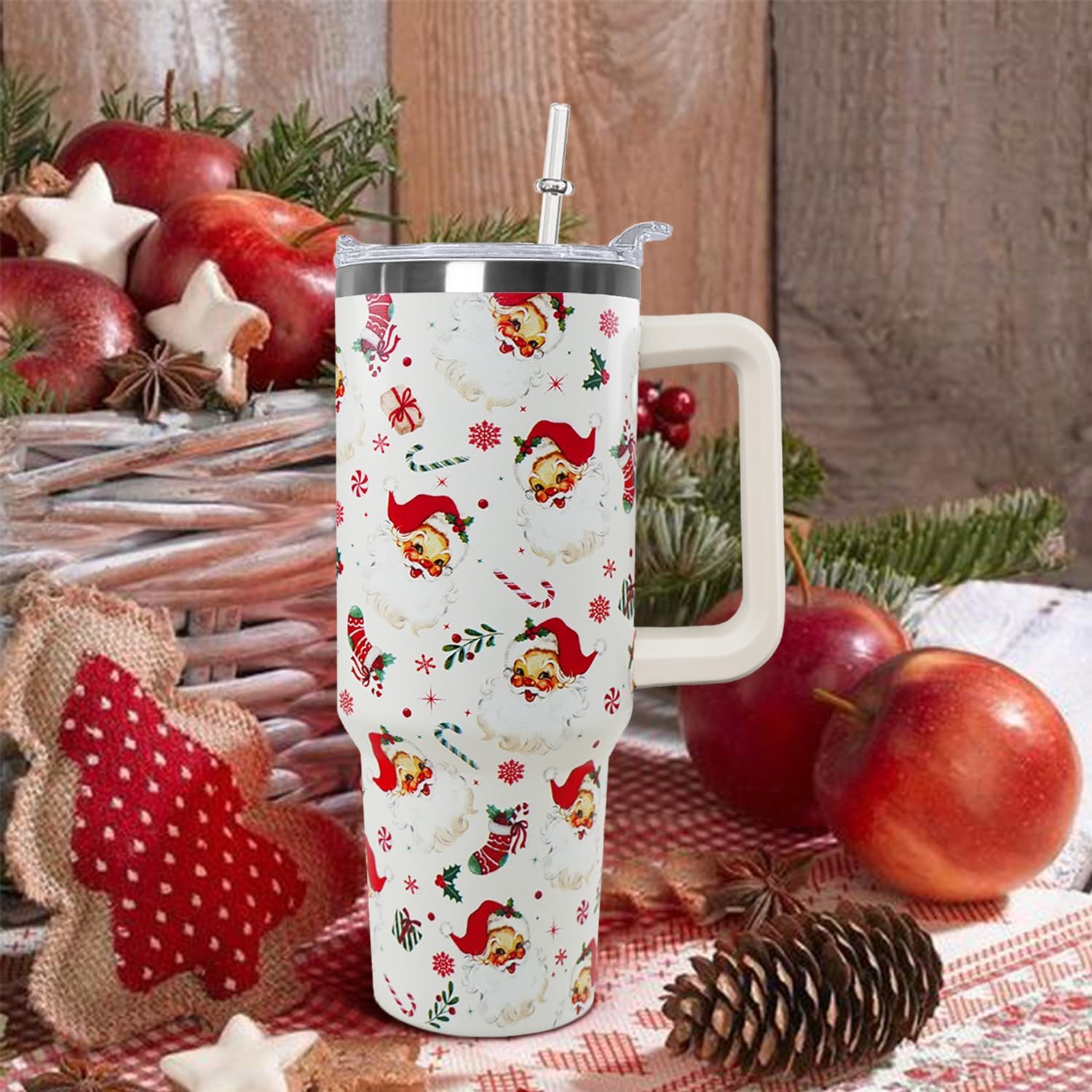 Ceovfoi 40 Oz Santa Tumbler With Handle, Santa Coffee Travel Mug Cup, Christmas Decor, Gifts for Women - Image 4