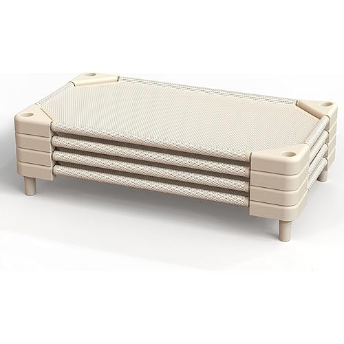 Daycare Cots,Stackable Preschool Cot for Kids (4 Packs,Light Beige,Toddler)