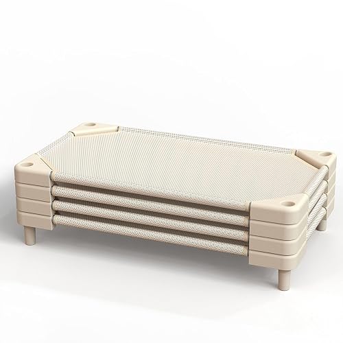 Daycare Cots,Stackable Preschool Cot for Kids (4 Packs,Light Beige,40"x23")