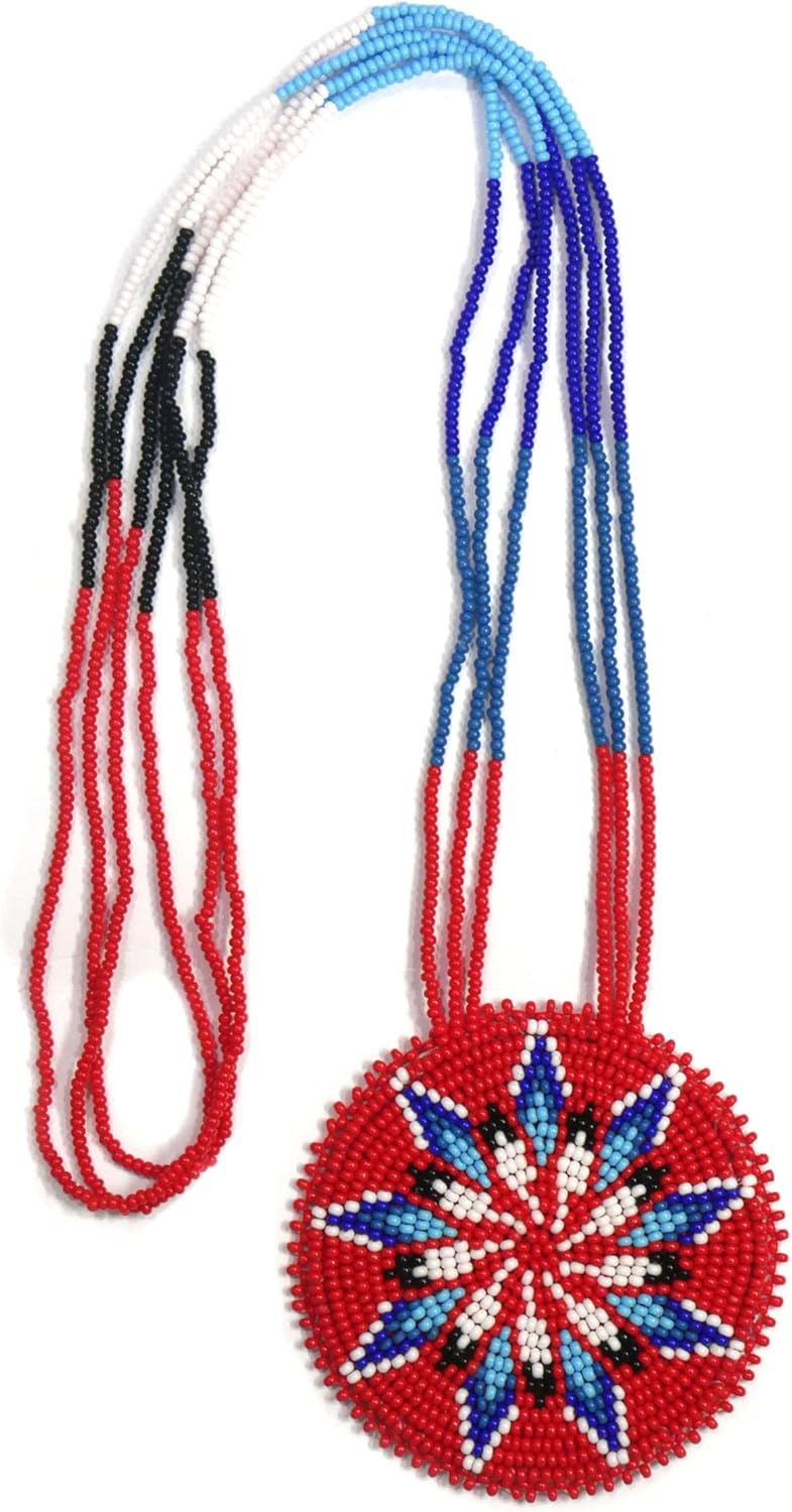 Handmade Native American Style Tribal ethnic Seed Bead Beaded Layered Medallion Necklace #1