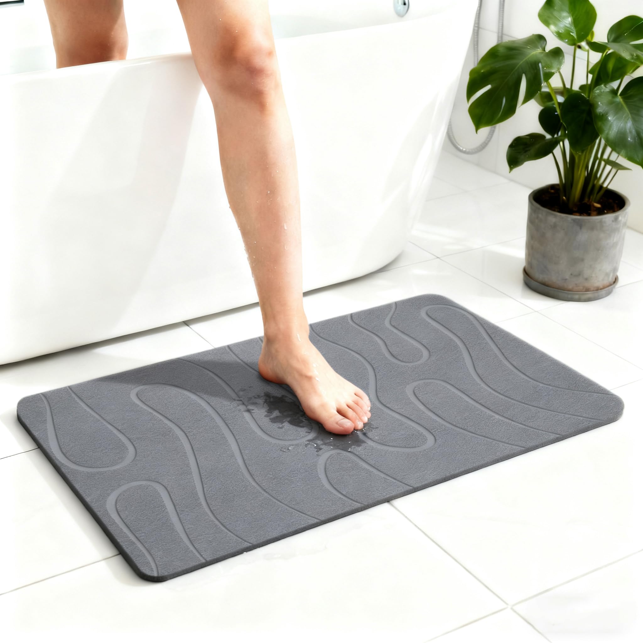 Stone Bath Mat Diatomite Fast Drying Non Slip Stone Shower Mat Super Absorbent for Bathroom Kitchen Multi-Use as