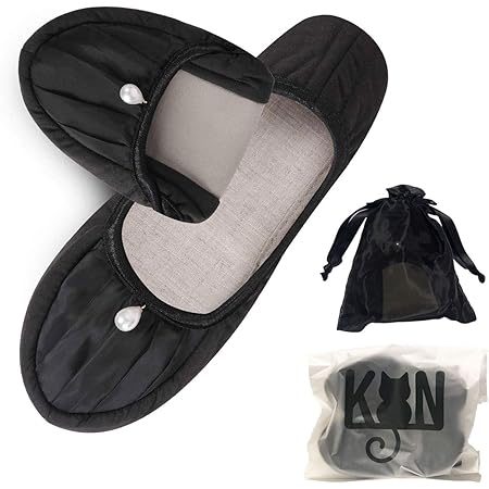 Amazon Co Jp Kon 折りたたみスリッパ レディース 携帯スリッパ 折り畳みスリッパ 携帯 学校 お受験 旅行 涙パール 黒 猫ロゴ袋 オーガンジー巾着付き ブラック シューズ バッグ