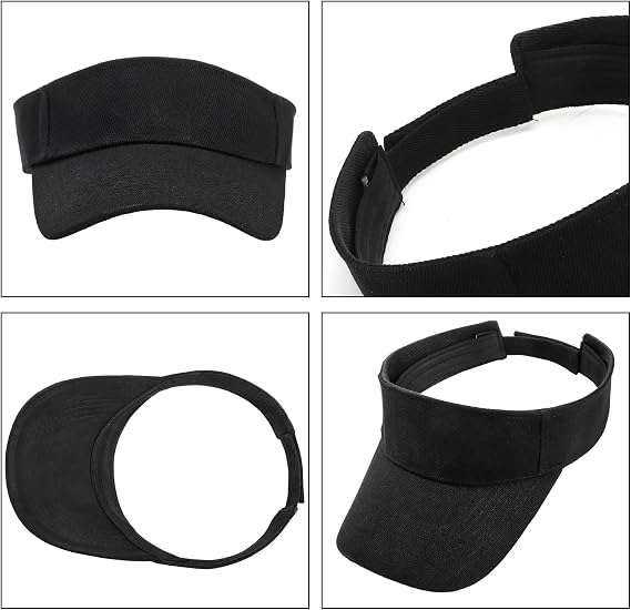 Noamus 15 Pack Sport Wear Sun Visor Hats, Adjustable UV Protection Ball Caps, Athletic Empty Top Unisex Visor for Women and Men, Beach Pool Golf Tennis Baseball Sports Outdoor Travel(Black)