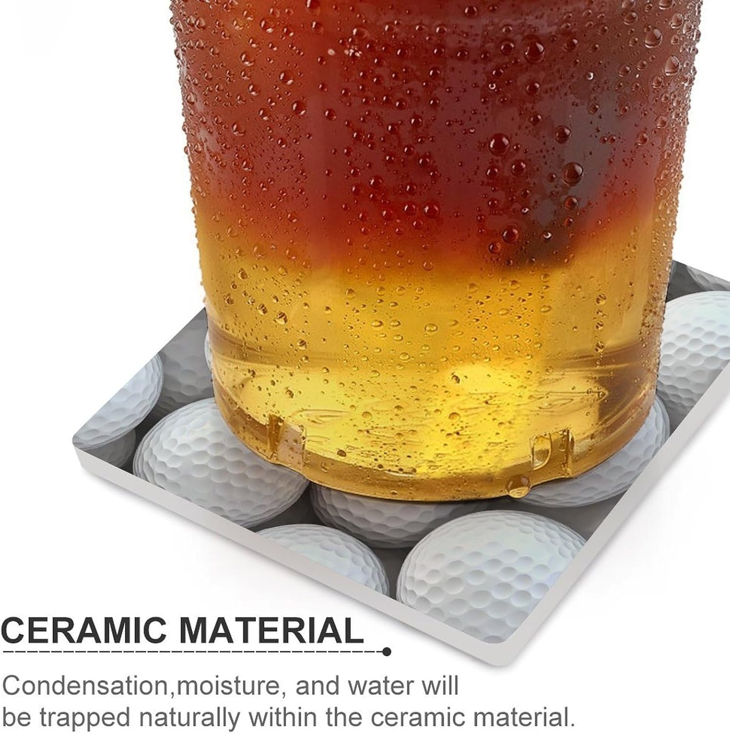 White Golf Balls Funny Ceramic Coasters for Drinks Absorbent Cup Holder Tabletop Protector with Cork Base