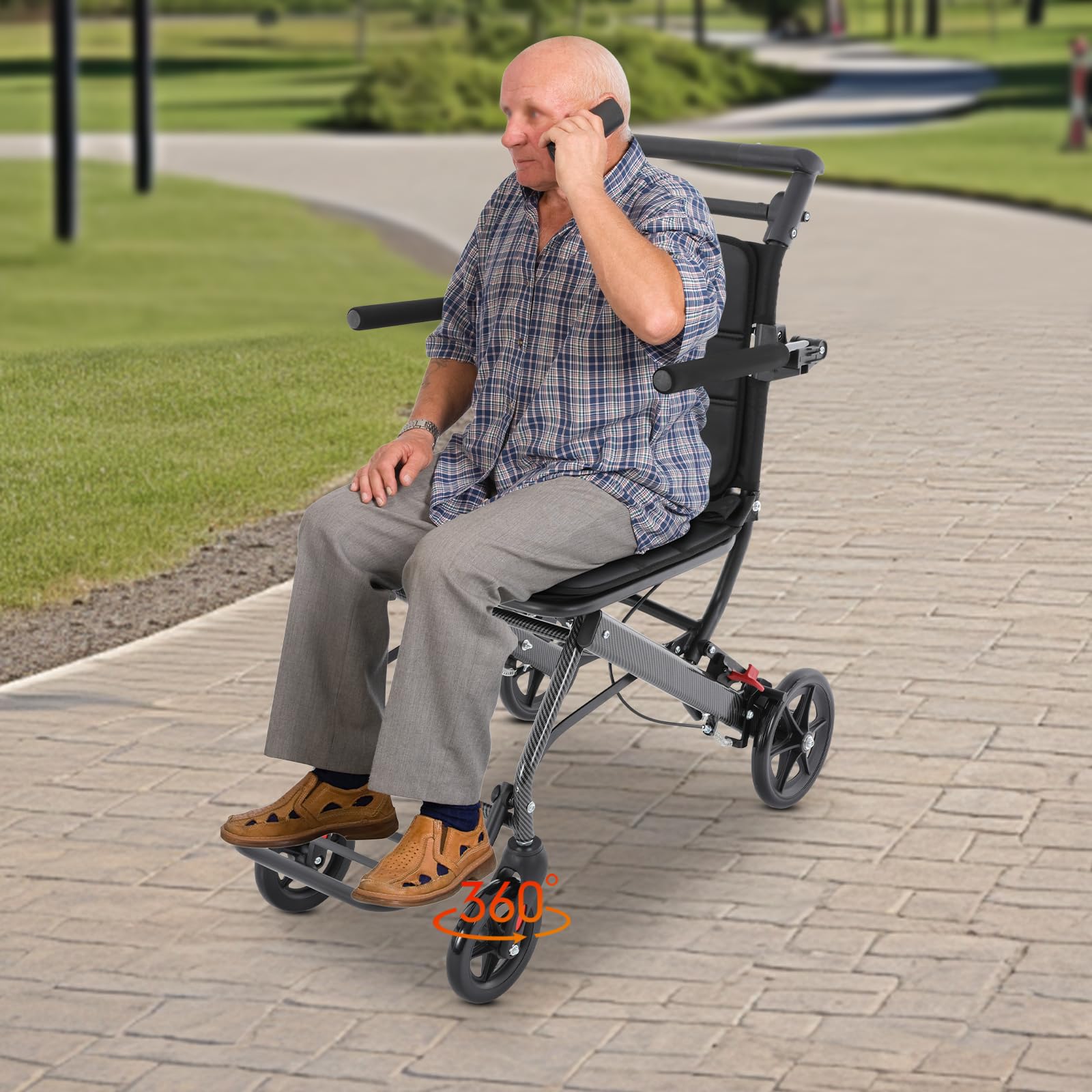 Silla de ruedas de transporte, ligera, plegable, con reposabrazos plegables y reposapiés, hasta 100 kg, para excursiones en casa