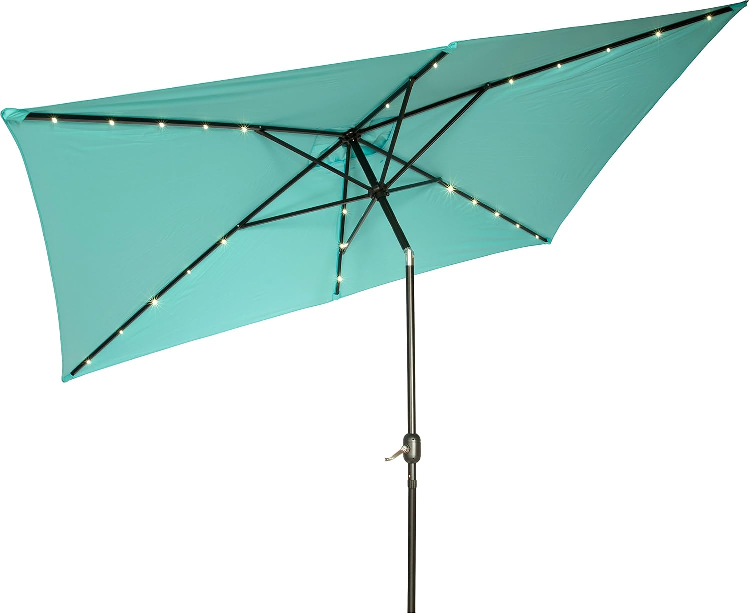 Trademark Innovations Rectangular Solar Powered LED Lighted Patio Umbrella - 10' x 6.5' (Orange)