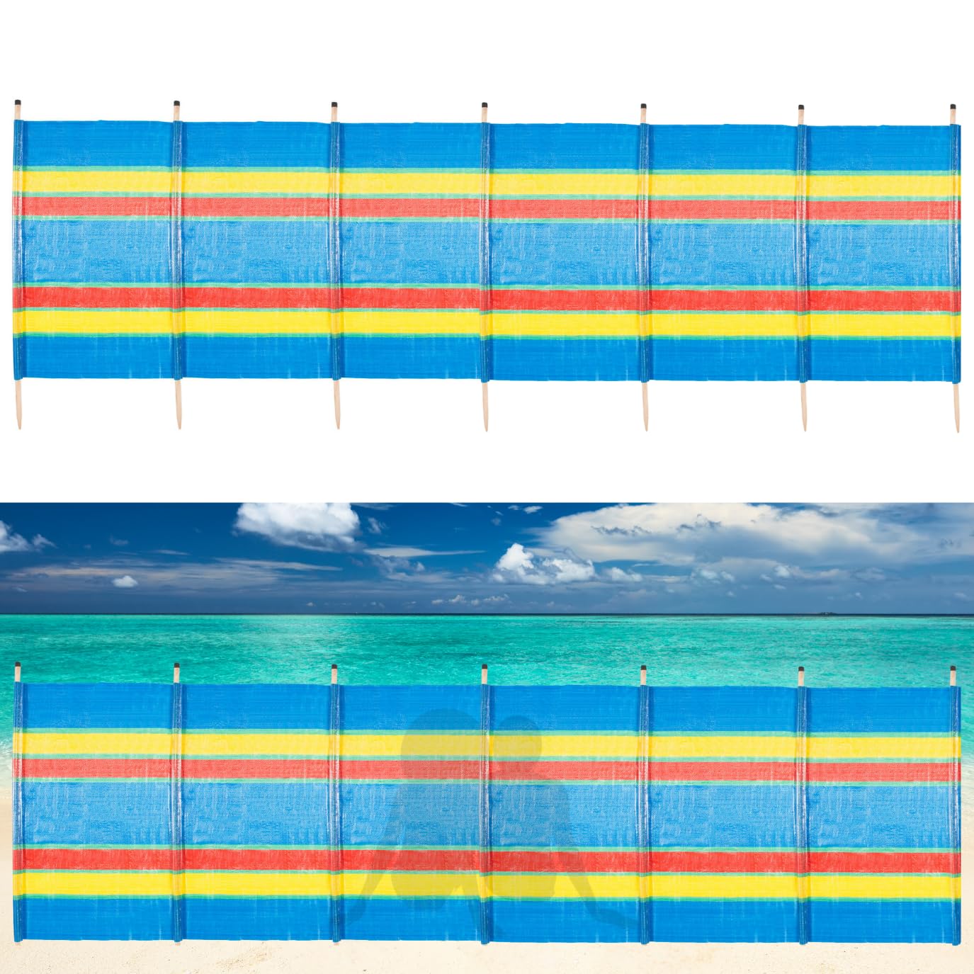 Garden Mile 1.2m Beach Windbreaker 4.5m Long Wind Breakers Camping Tall And Durable Garden Wind Breaker 7 Wooden Pole Motorhome Shelter Privacy Screen Bright And Colourful Windbreak