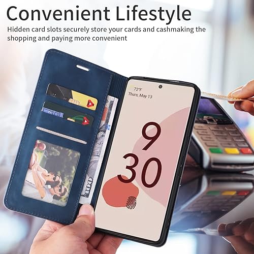 Miniatura 4 de ZZXX Funda para Google Pixel 7 Pro con bloqueo RFID, ranura para tarjetas, función atril, magnética, de piel suave, para Google Pixel 7 Pro (azul)