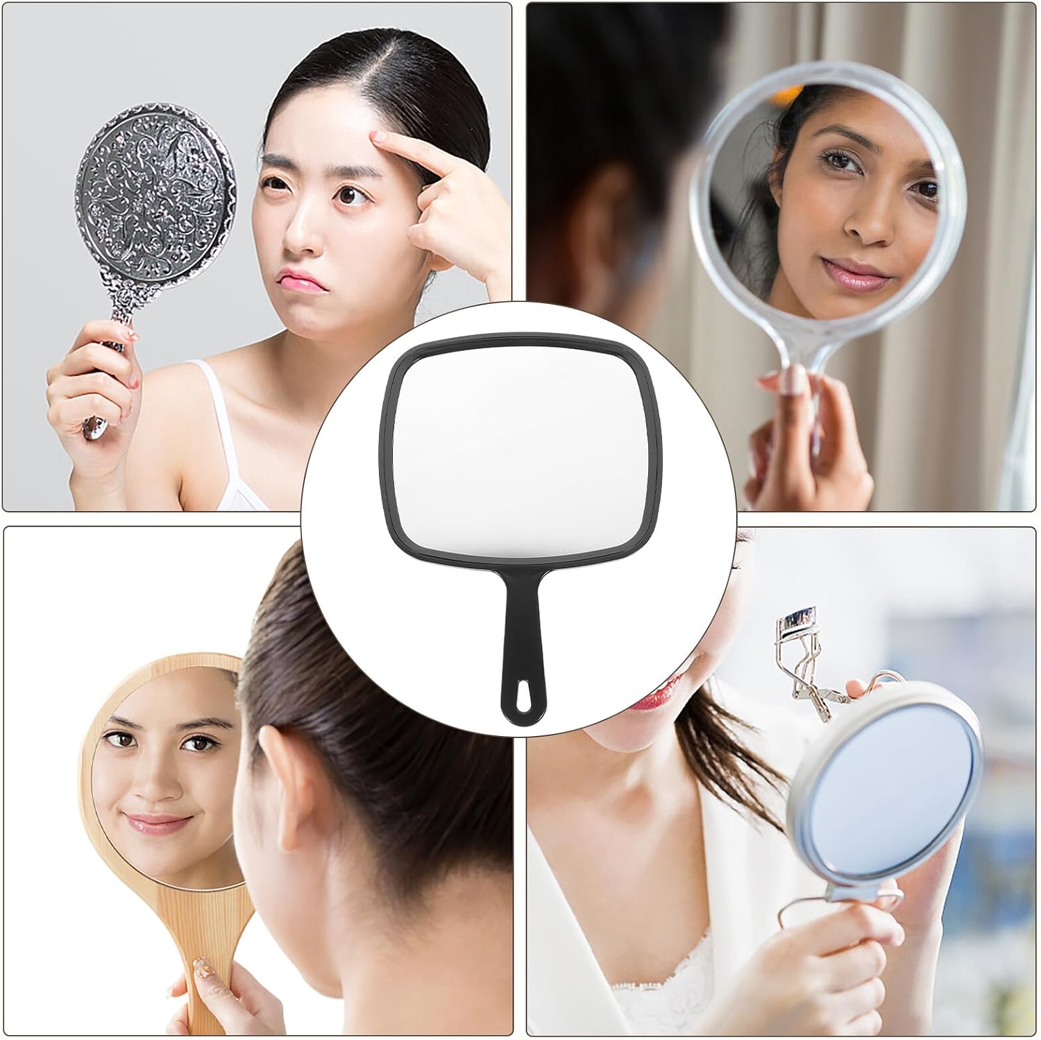 Handheld Cosmetic Mirror for Women Large Black Dressing Table Makeup Mirror with Handle for Travel and Bathroom Use