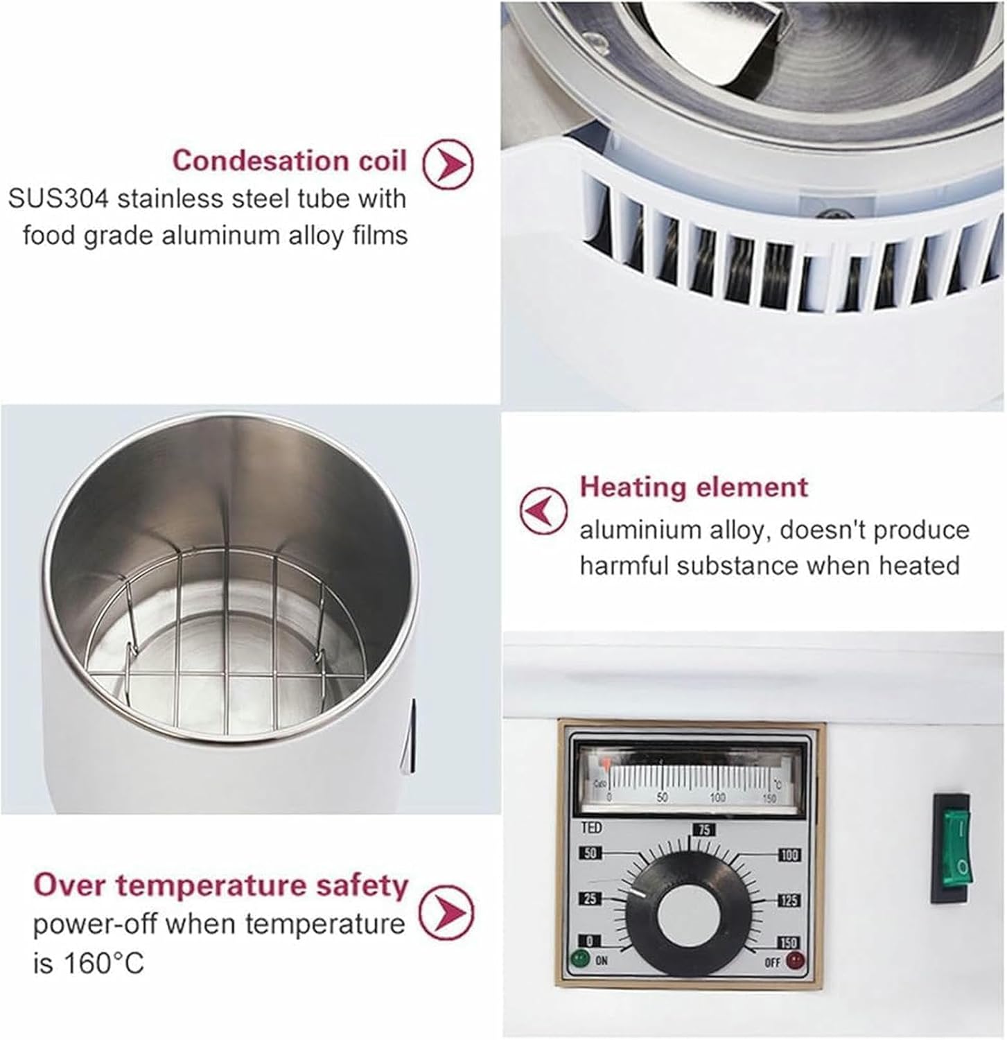 4L Water Distiller, Electric Countertop Alcohol Distiller1L/H Home Pure Water Alcohol Distiller Filter Machine, Stainless Steel Inner, Adjustable Temperature, Overheat Protection