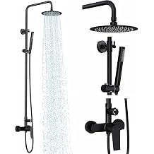 Rainsworth Outdoor Shower Kit with Brass Valve, 8 Inch, Single Handle,Black