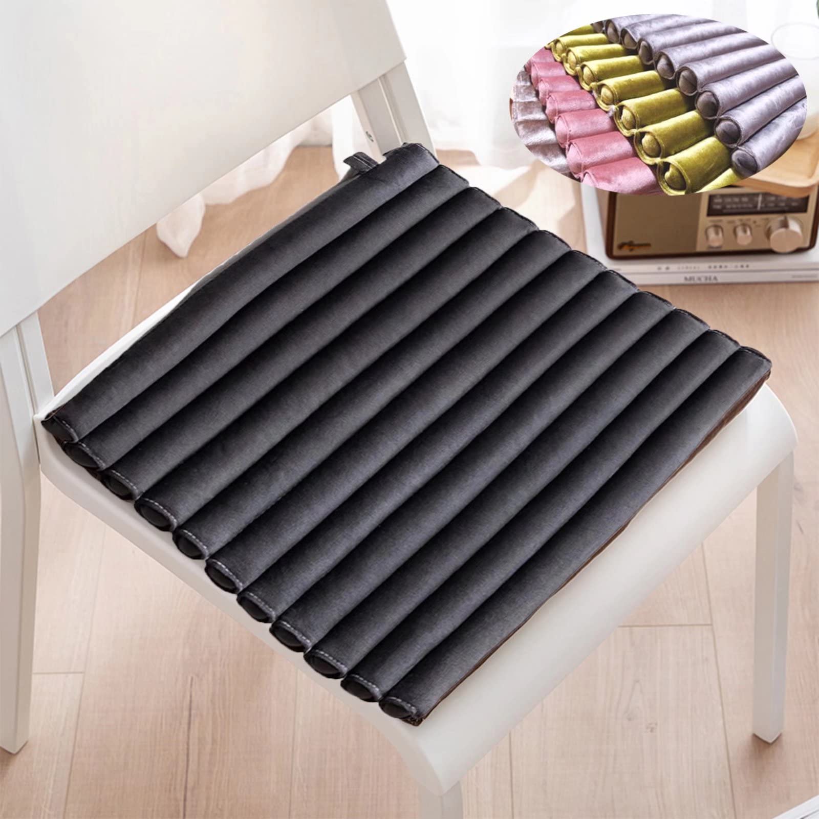 Coussin de chaise de salle à manger carré antidérapant avec attaches bleu