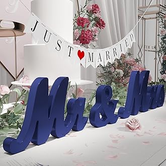 VIOPVERY Wedding Decorations Set - Large Blue Mr and Mrs Sign, Just Married Banner, Wooden Letters for Sweetheart Table, Photo Props for Anniversary