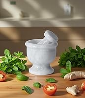 Vista 7 de Juego de mini mortero y maja - Molinillo de piedra de mármol de 2.5 pulgadas con cuenco pulido y base antideslizante Trituradora de especias