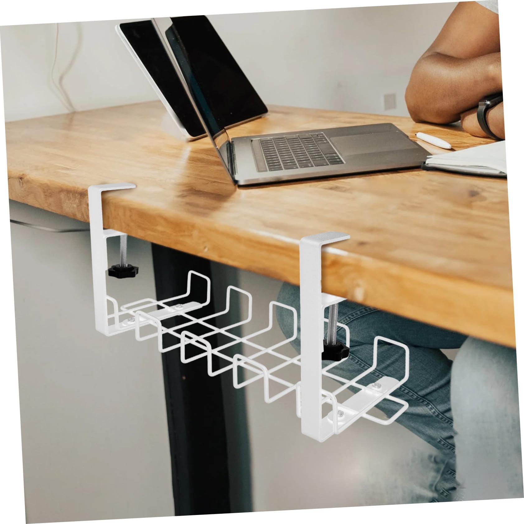 Support de Câbles en Acier Carbone sous Bureau, Panier de Rangement pour Câbles, Organisateur de Fils Solide pour Bureau et Domicile