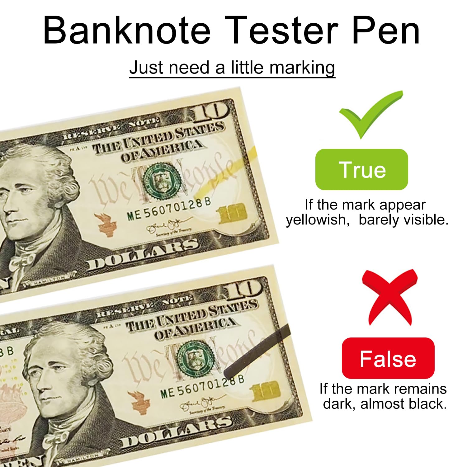 Pack 5 Unidades Detector de Billetes - Rotulador para Euros, Dólares y Libras - Tinta Duradera Negro