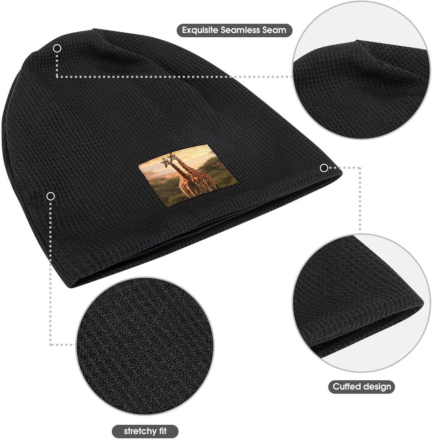 Stylish Couple Giraffe Printed Winter Pullover Hats for Men and Women Combine Warmth and Style