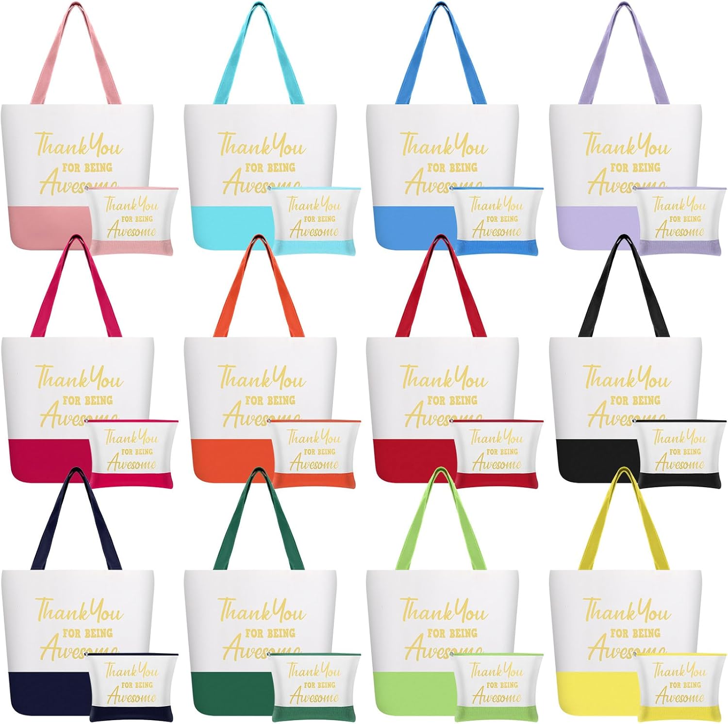 Clysee 24 Pcs Thank You Gifts Bulk for Women Inspirational Teacher Tote Bags Appreciation Canvas Makeup Bags Thank You Being Awesome Bag Christian Gifts for Teacher Nurse Graduation Coworker