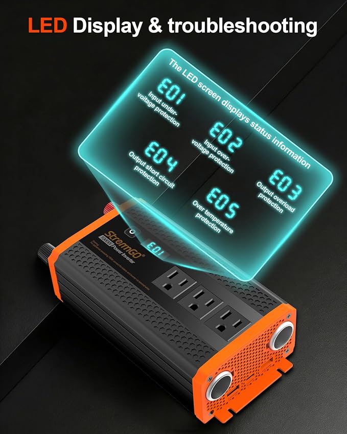 Inversor de corriente 1000W para vehículo 12V a 110V/120V miniatura 4