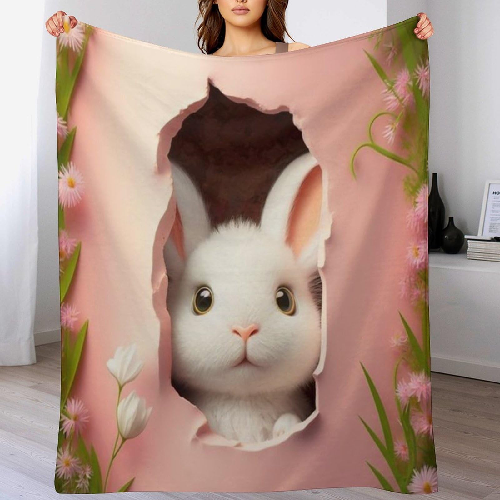 Couvre-lit effet velours chaud et facile à nettoyer en polaire lapin doux