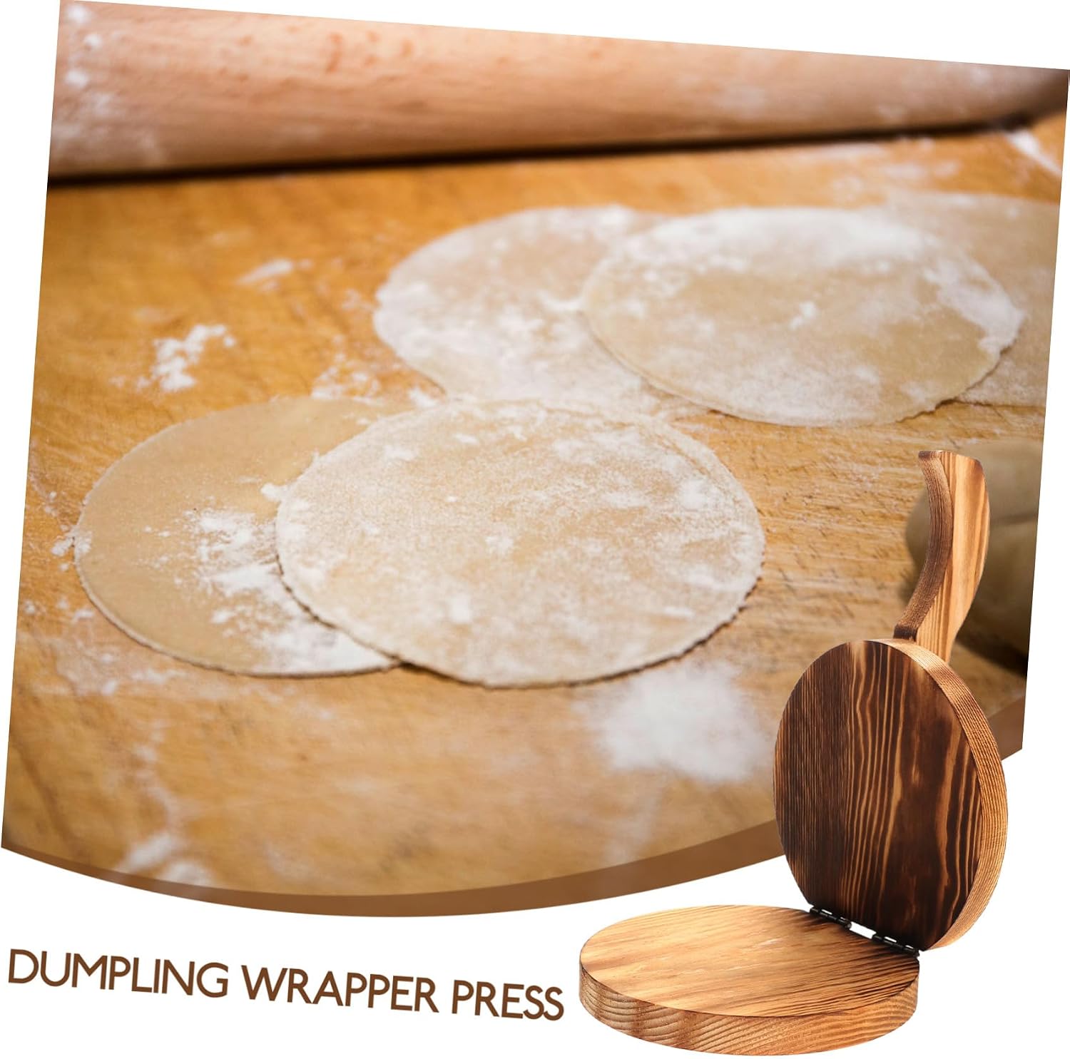 Wooden Dumpling Press Tool Pastry Presser for Making Dumpling Wrappers Ideal for Pierogi Ravioli Wonton and Tortillas Wooden Construction