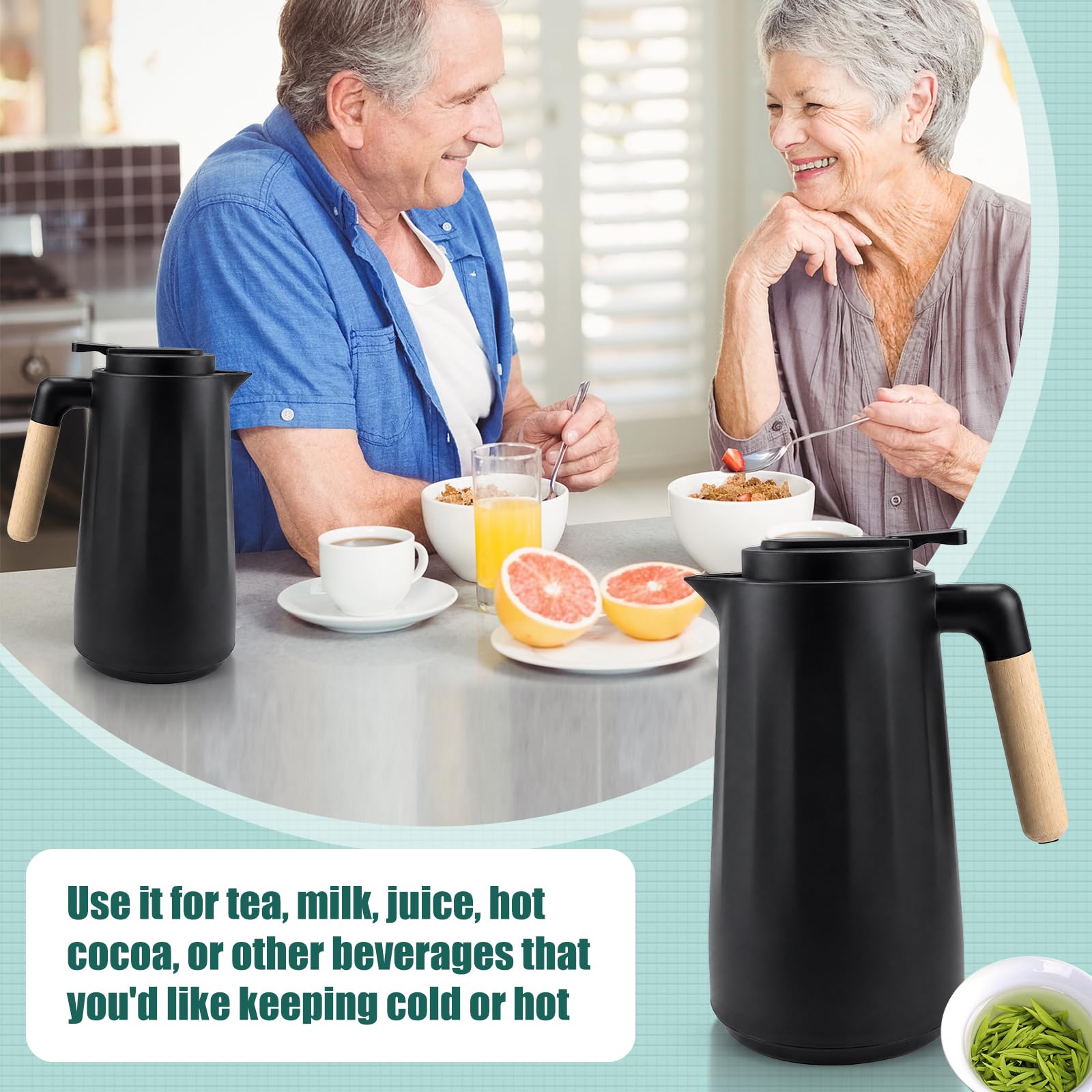 2 caraffe termiche da 1 l, a doppia parete, per caffettiera sottovuoto