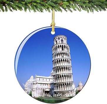 Leaning Tower of Pisa Christmas Ornament Porcelain, Double Sided 2.75 Inches