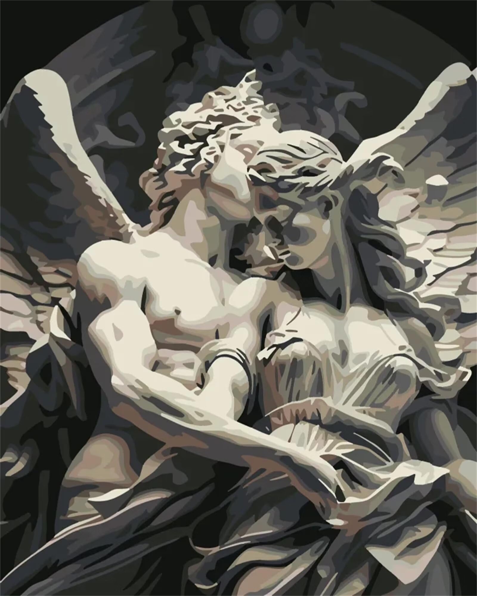 Rzeźba anioła, do malowania po numerach, dla dorosłych, z ramą, 55 x 70 cm, malowanie po numerach, dla dorosłych, początkujących, z pędzlami i pigmentem akrylowym, obraz olejny do dekoracji ścian domu