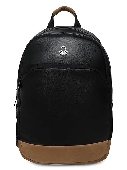 United Colors of Benetton 28L Black/ Tan Laptop Backpack, Standard