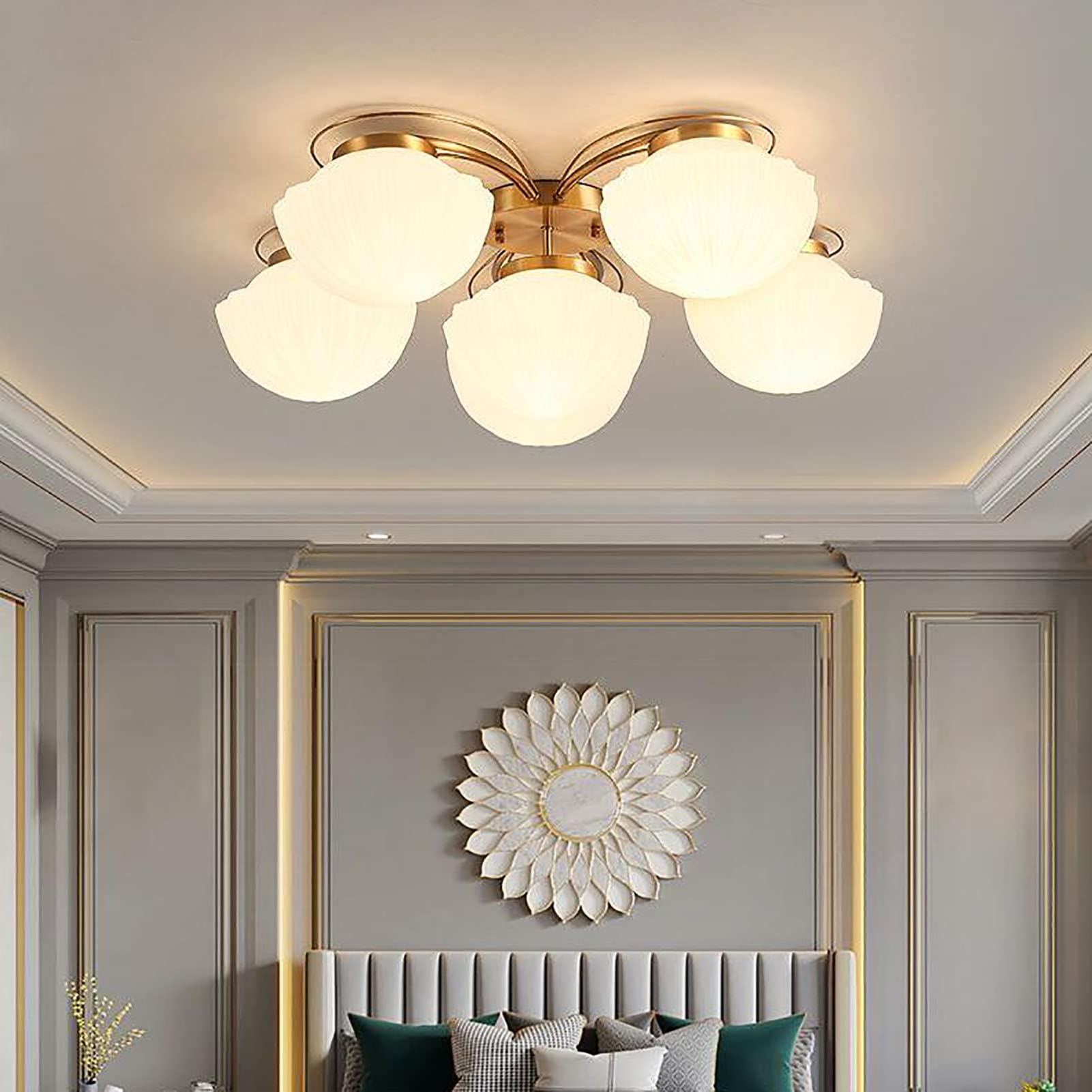 Lampa do sypialni, nowoczesny żyrandol z 6 światłami, lampa sufitowa w stylu połowy wieku, nowoczesna oprawa do sypialni i salonu - złoto 70x22cm, armatura domowa