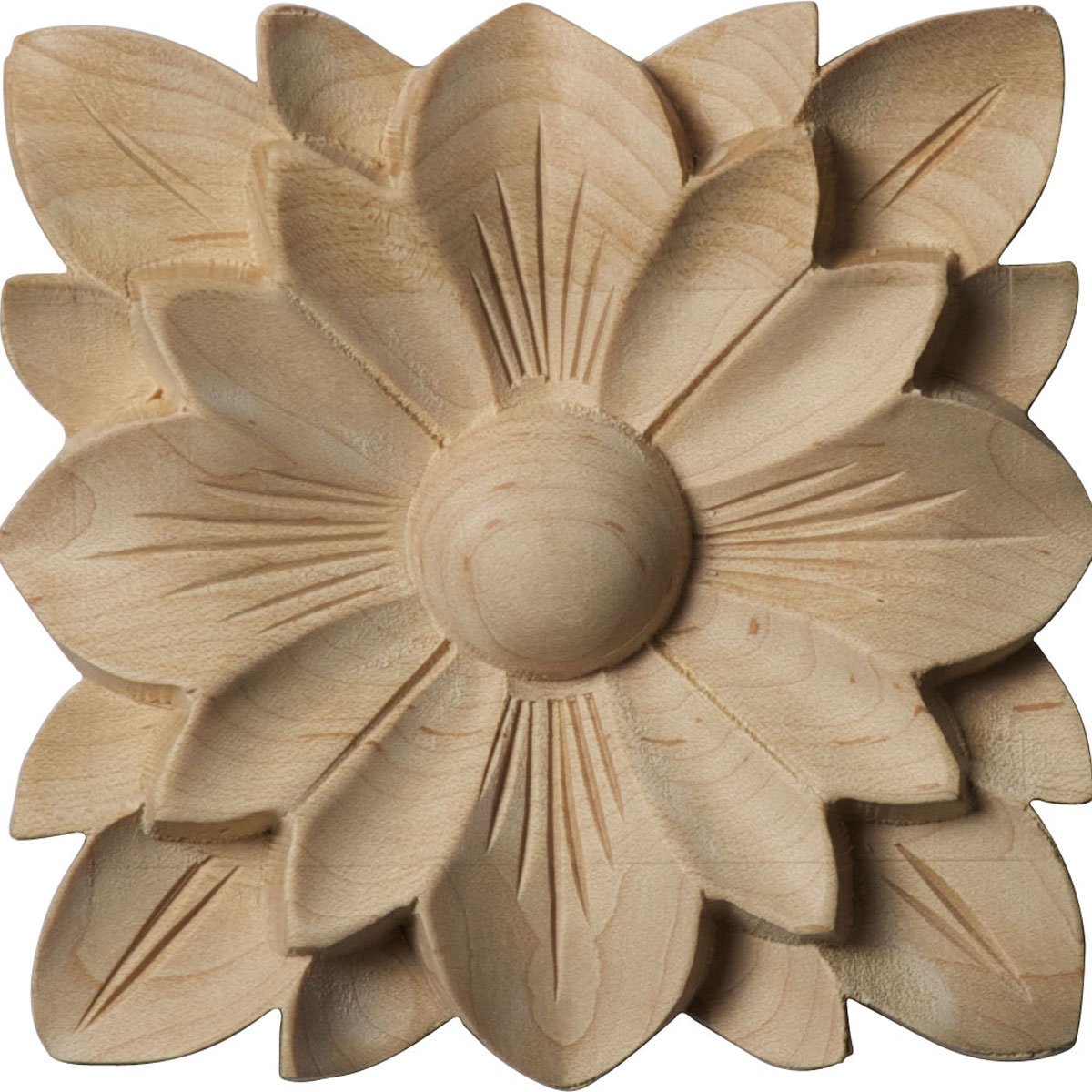 Ekena Millwork ROS04X04SPAL Springtime Square Rosette, 4 1/4"W x 4 1/4"H x 5/8"P, Alder