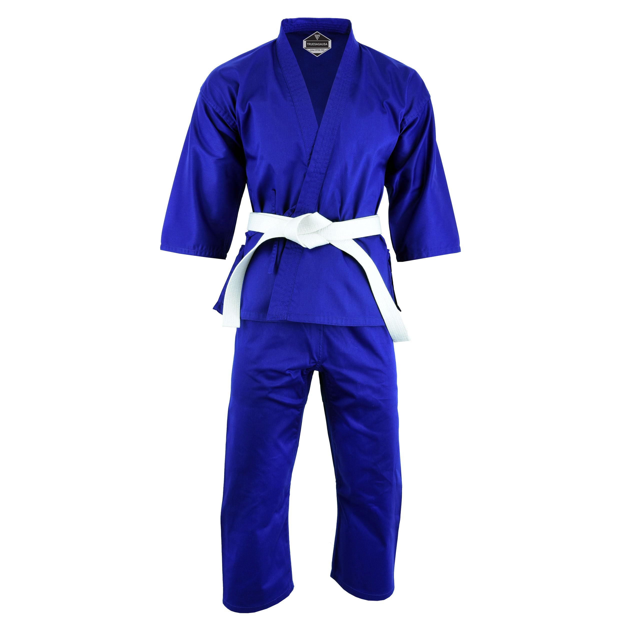 TRUESAGAUSA - Regular Light Weight Karate Open Coat Uniform 8 Oz Cotton Poly White Belt Included