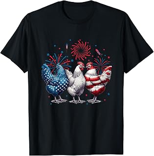 Chicken Red White Blue Patriotic Rooster 4th of July Men Boy T-Shirt