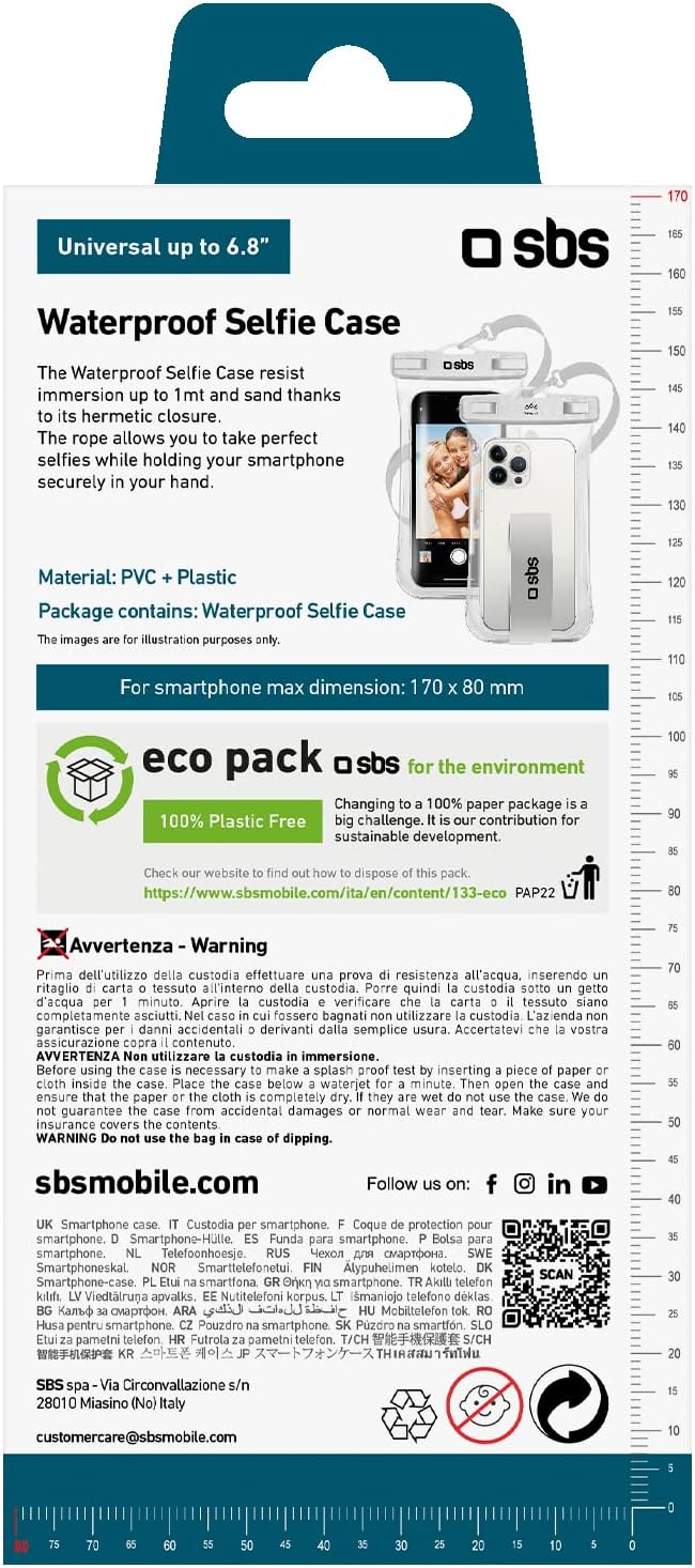 SBS IPX8 Waterproof Case for Android and iPhone up to 6.8" with Touch Window, Selfie Grip, Neck Strap, Water-resistant Hermetic Closure for Short Enclosures, White - Image 5