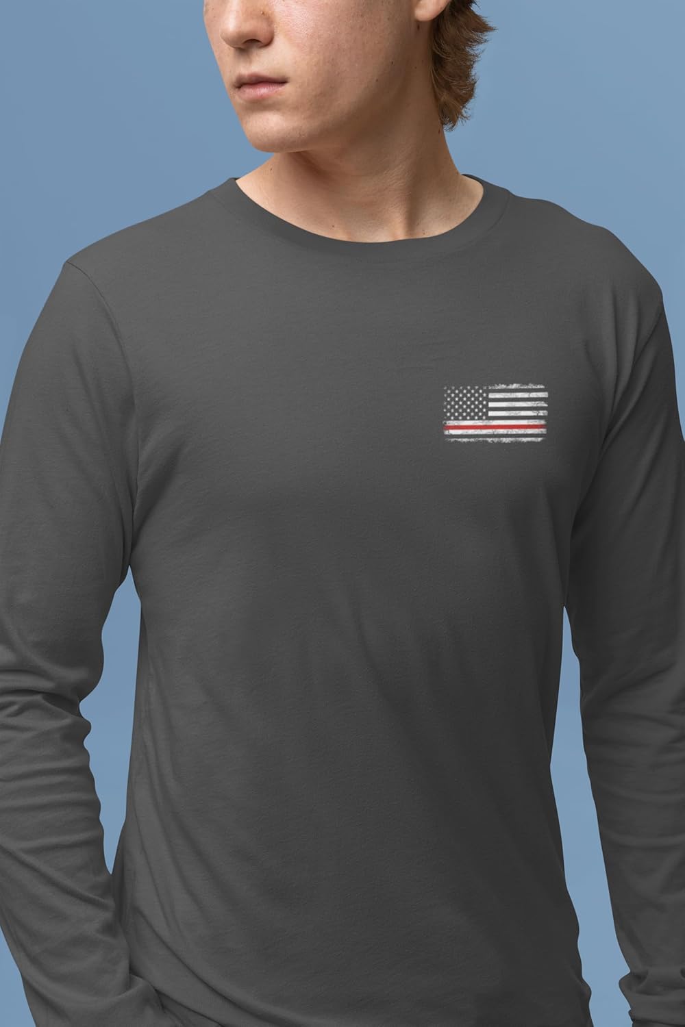 Honor Respect U.S. Flag Red Line Firefighter Long Sleeve T-Shirt - Image 3