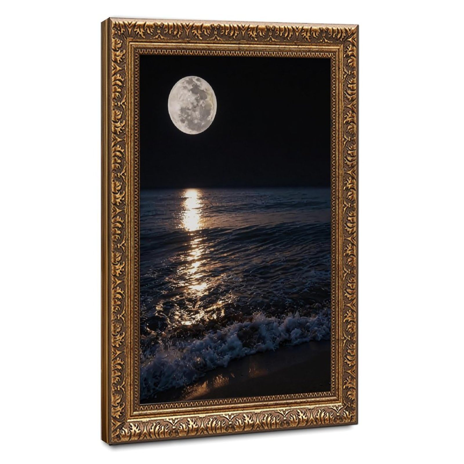 Bareronor Night Ocean And Moon Canvas Poster Bedroom Decor Landscape Office Room Decor Gift 24" L X 36" W