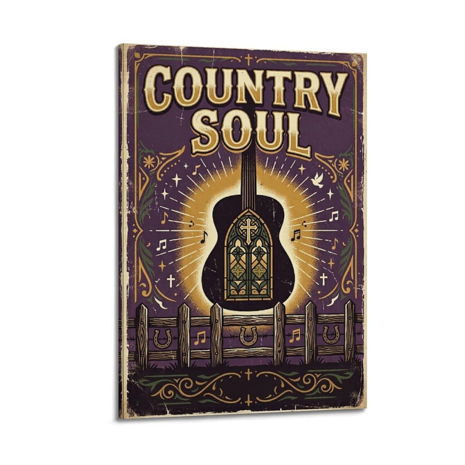OKNGB Poster decorativo da parete con chitarra acustica, musica country e soul, stampa artistica su tela, poster decorativo moderno per camera da letto, 50 x 75 cm