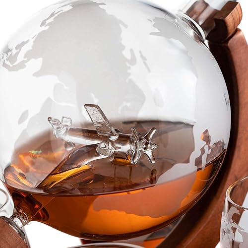 Miniatura 4 de Decantador del mundo grabado con globo de whisky, juego de regalo de whisky The Wine Savant con avión antiguo, piedras de whisky y 4 vasos de mapa
