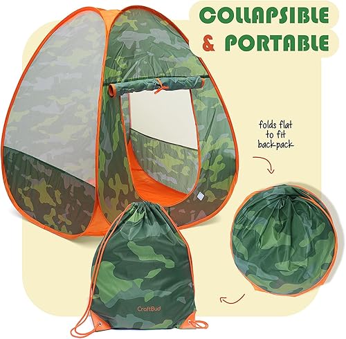 Miniatura 9 de CraftBud Juego de campamento para niños con tienda de campaña  Tienda de campaña desplegable, tienda de campaña para niños, juguetes al aire libre,