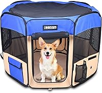 Vista 17 de JESPET 61" Parque de juegos para perros, corral portátil para perros con funda blanda para ejercicio, con bolsa de transporte para cachorros, gatos
