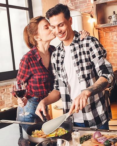 Miniatura 55 de Cuchara de cocina para utensilios de cocina antiadherentes, ideal para cocinar y servir silicona mate resistente sin BPA, cuchara con mango de Azul