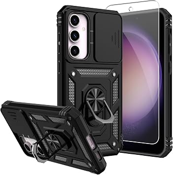 for Galaxy S23 FE Case,with Screen Protectors and Camera Cover,[Military Grade] 16ft.Drop Tested Cover with Magnetic Kickstand Protective Case for S23 FE, Black