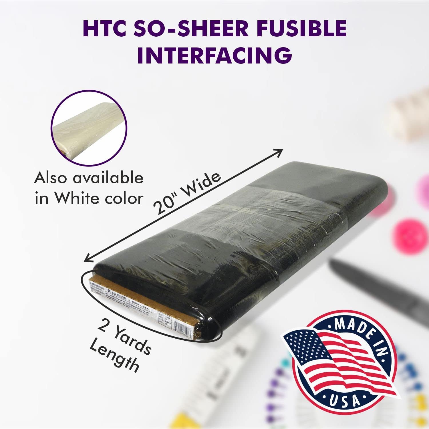 Superpunch So-Sheer Fusible Knit Interfacing/Underling HTC1350-2 - 20 Inches Wide, Precut Sewing for Soft Shaping & Quilting, 100% Polyester, Made in USA, Sold in 2 Yard Package, Made in USA (Black)