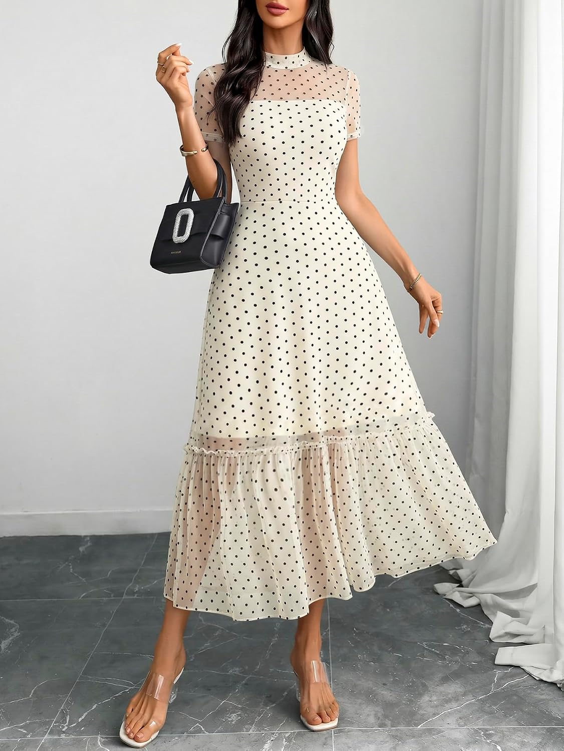  Women's Summer Floral Mesh Ruffle Casual Maxi Wedding Guest Dress thumbnail