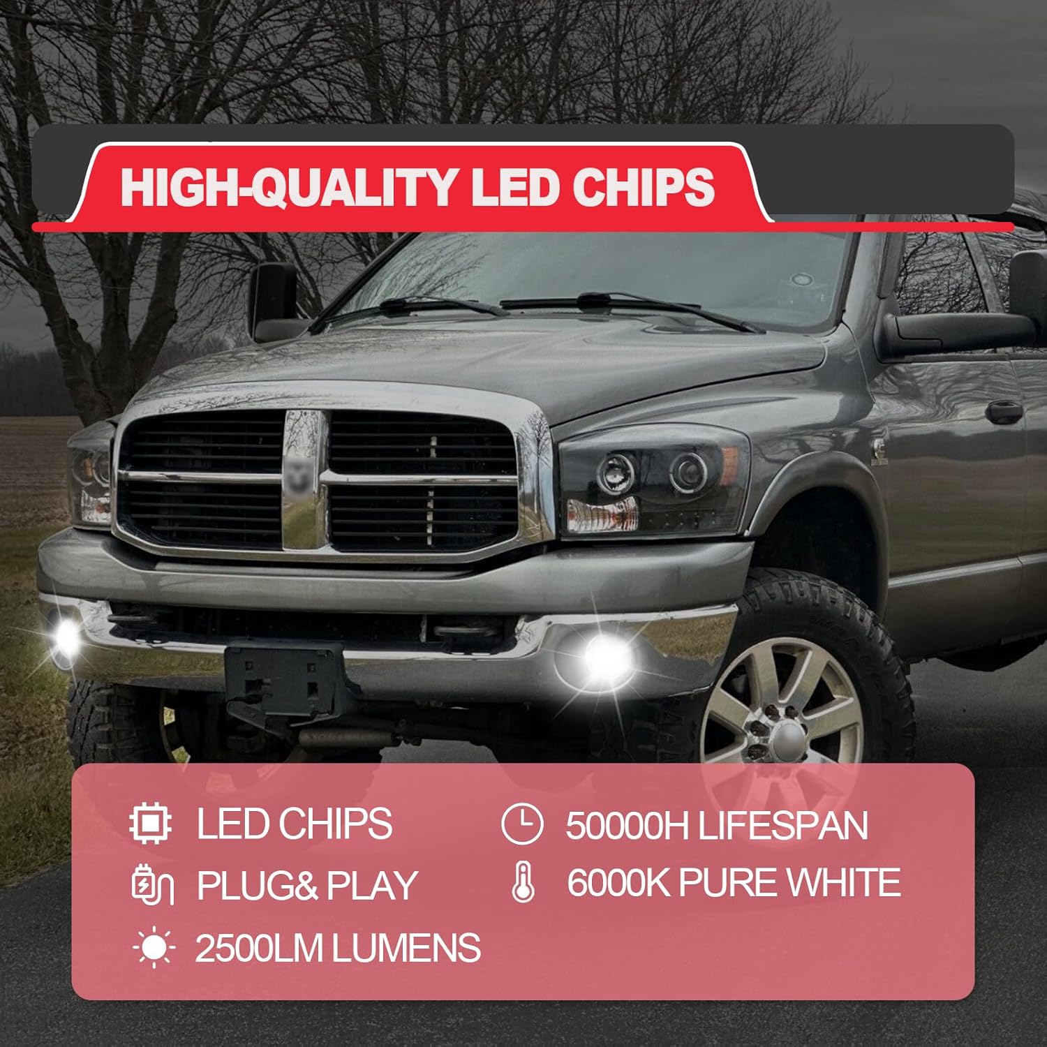 1 Pair New Version LED Fog Light Compatible with Dodge Ram 1500 2002-2008 2500/3500 Pickup Truck 2003 2004 2005 2006 2007 2008 2009, Bumper Driving Fog Lights Assembly, Black