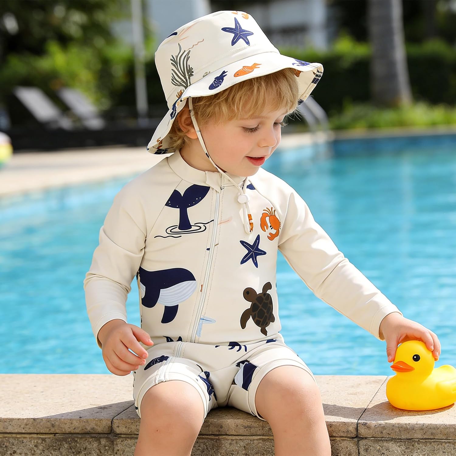 YOUNGER TREE Baby Boys Swimsuit Toddler One Piece Zipper Bathing Suit Long Sleeve Rash Guard Swimwear Sunsuit