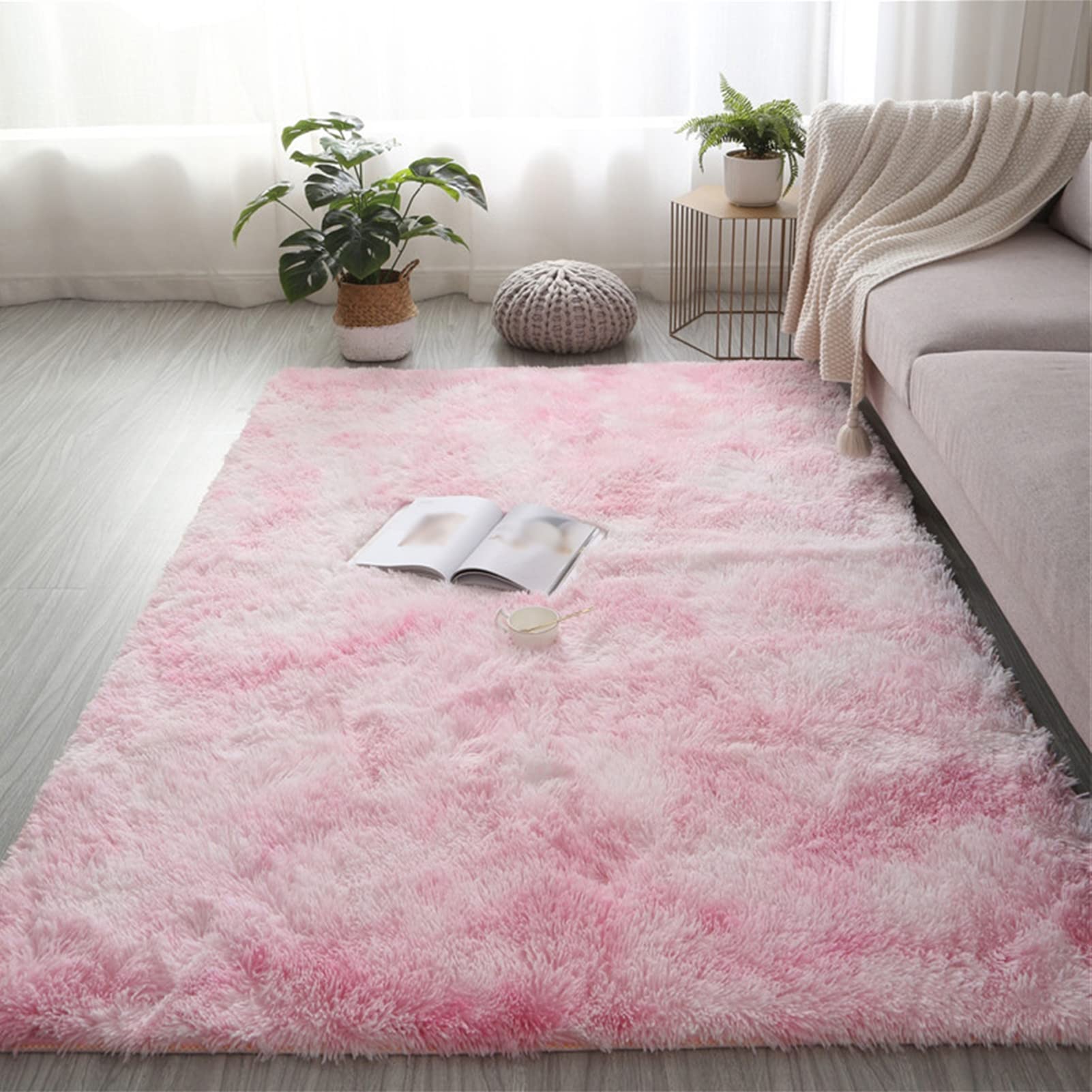 Tapis pour salon et chambre moderne rose pelucheux Lifup 40x60