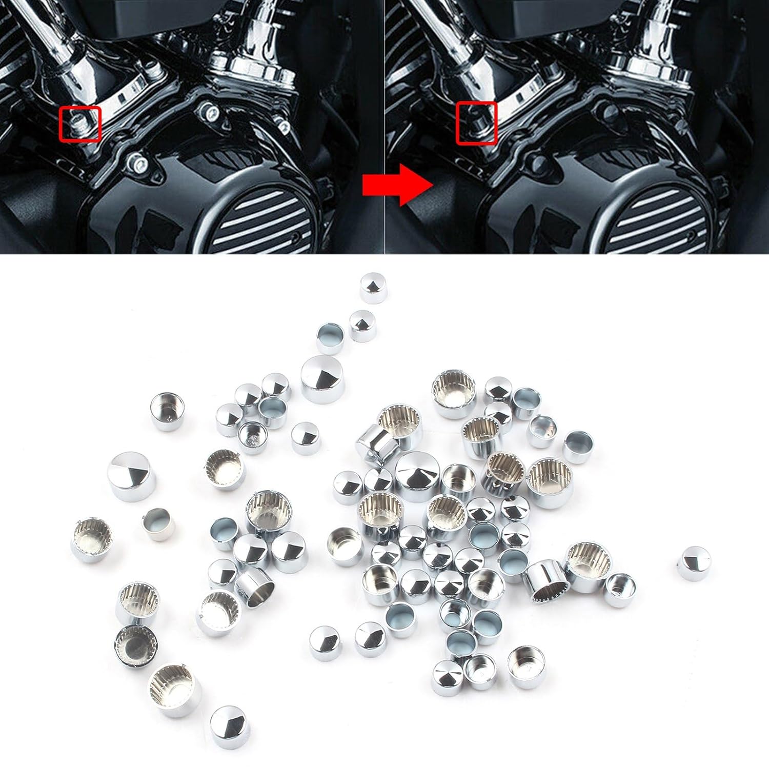 70pcs Motorcycle Bolt Covers Engine Head Bolts Toppers Cap Kit for Harley Softail 2018-2020 Electra Road Street Glide FLHT 2017-2019 2020 (Chrome)