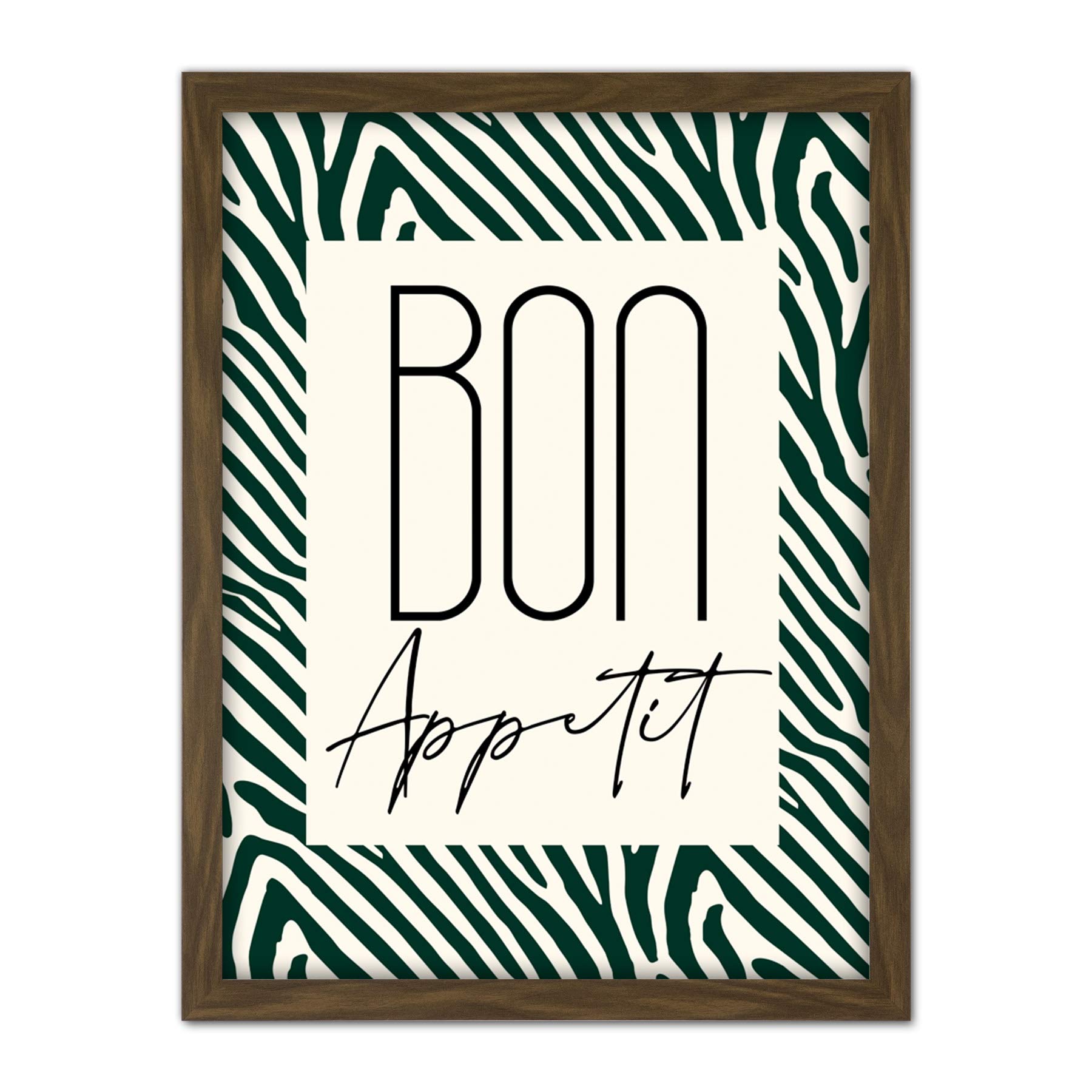 Wee Blue Coo Kitchen Zebra Bon Appetit Typography Artwork Framed Wall Art Print 18X24 Inch
