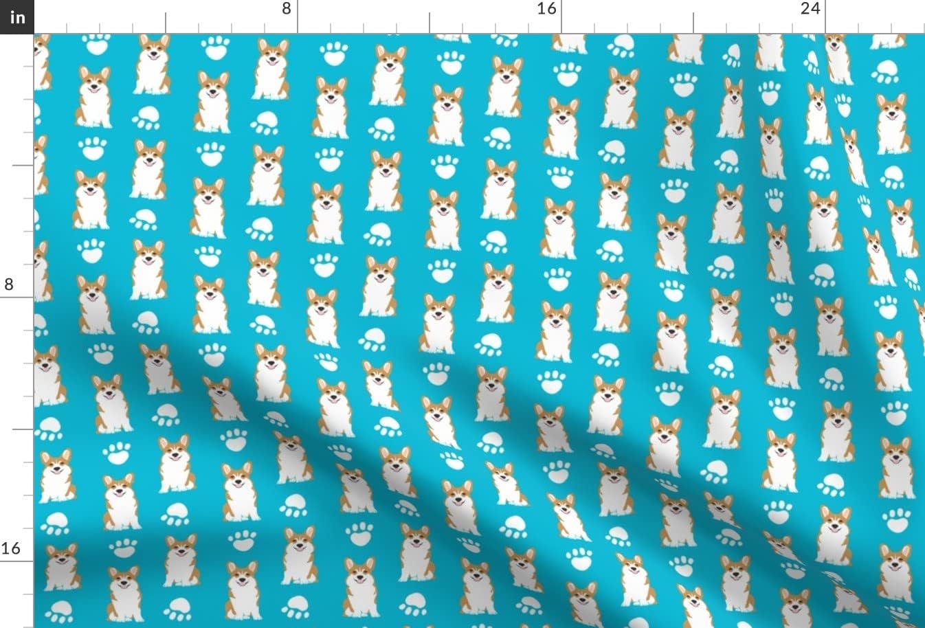 Spoonflower Fabric - Corgi Corgis Dog Cute Turquoise Paw Print Dogs Rescue Printed on Upholstery Velvet Fabric Fat Quarter - Upholstery Home Decor Bottomweight Apparel